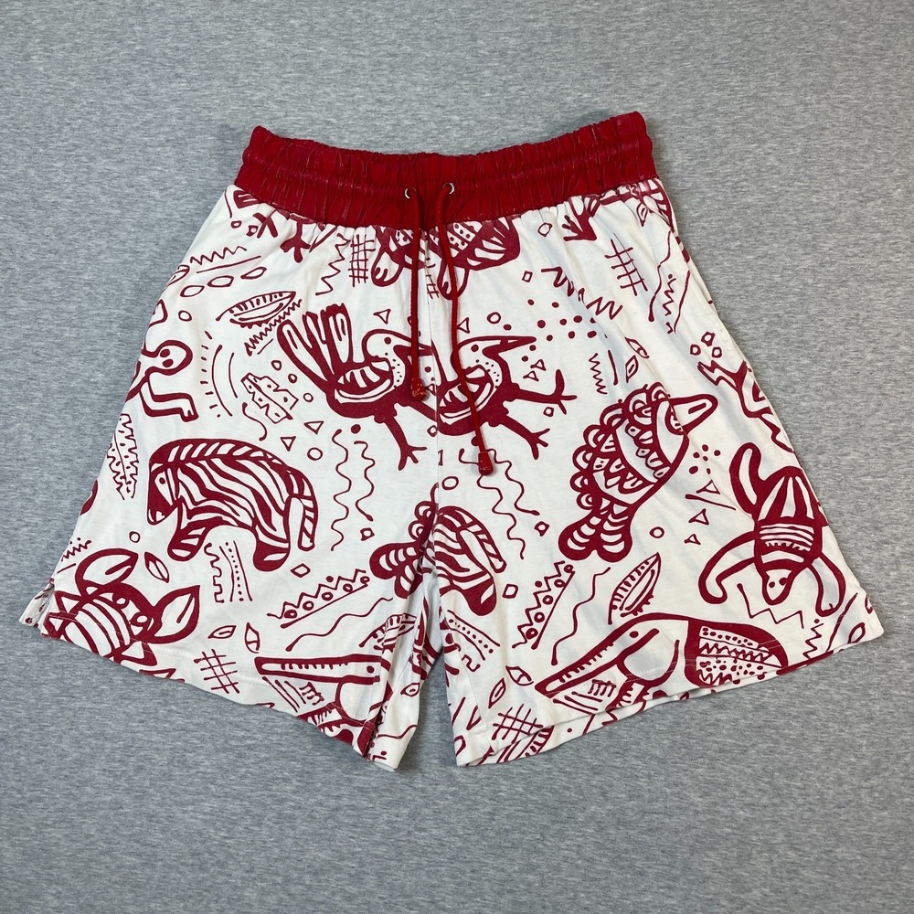 VTG‎ IB Diffusion Sport Shorts Red White Tribal Animal Print Hong Kong 80s S